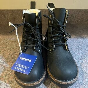 Birkenstock Black Leather Boots with Shearling Lining